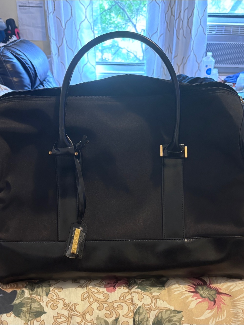 Estee Lauder Black Travel Duffel Bag with Gold Accent